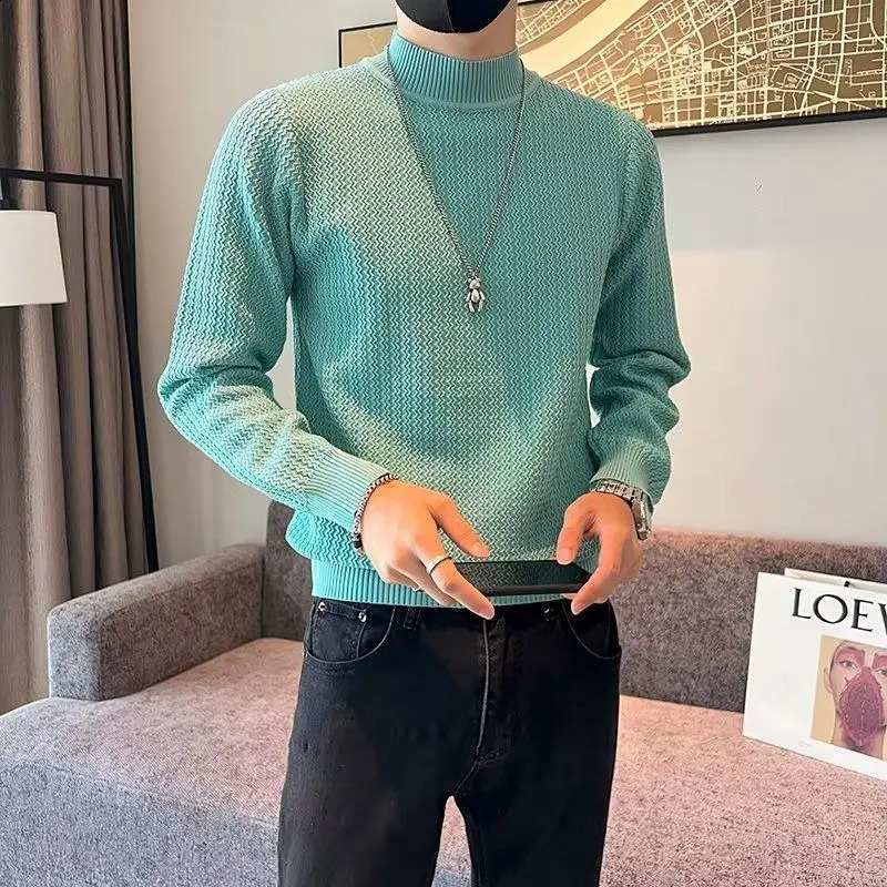 Autumn Winter Solid Knitwear Long Sleeve Sweaters Fashion Harajuku Tops Casual All Match Undershirt Thick Pullover Male Clothes 240821