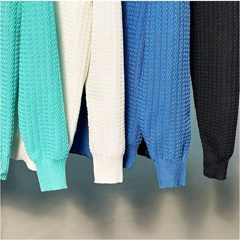 Mens Spring and Autumn Solid Color Casual with Bottom Line Japanese Trend Single Pull Knitted Sweater Half High Collar 240821