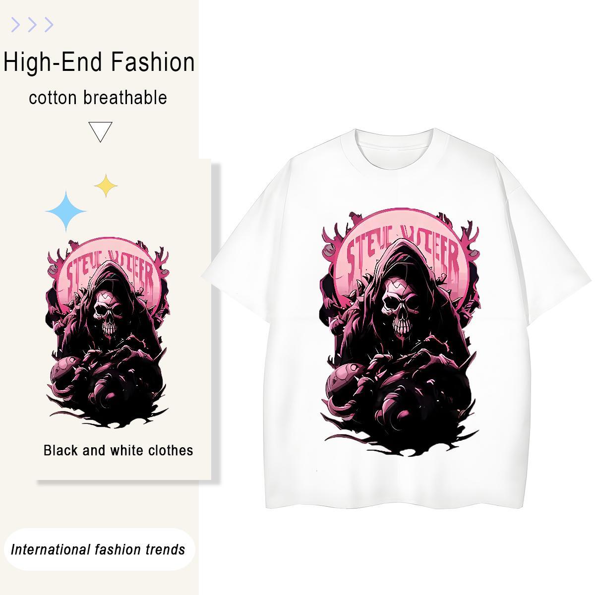Fashion New T-Shirts 100% Cotton 230g Short sleeve Soft Hip Hop Street skull Woman Tshirt Female Anime Oversized Wear