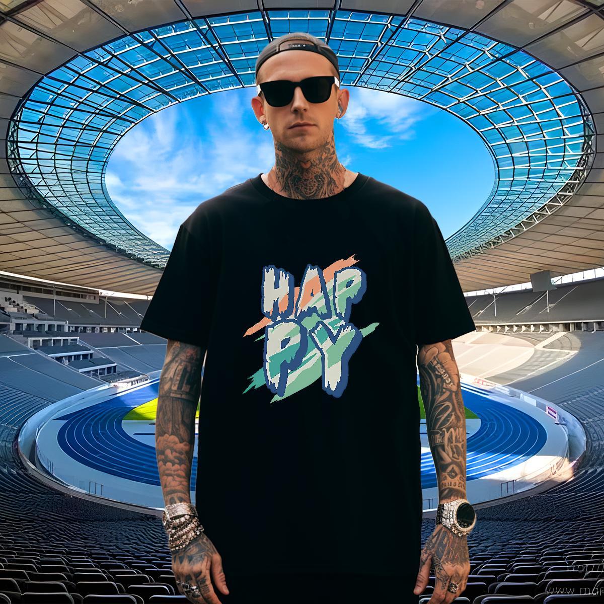 Popular Men Tshirts Spring Summer 230g 100% Cotton DIY Anime Round Neck Short Sleeve happy T shirt Free Shipping Top Tees