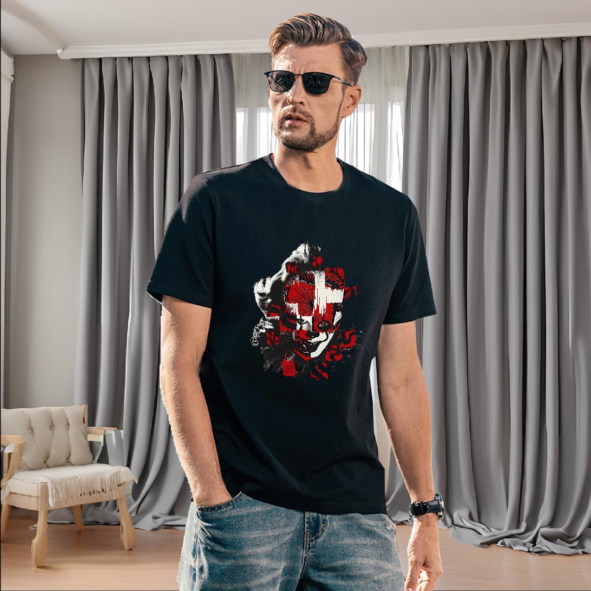 Casual New Couples T Shirts 100% Cotton 230g Daily Outfit scary O Neck Short Sleeves T Shirts Men Loose Anime Polos