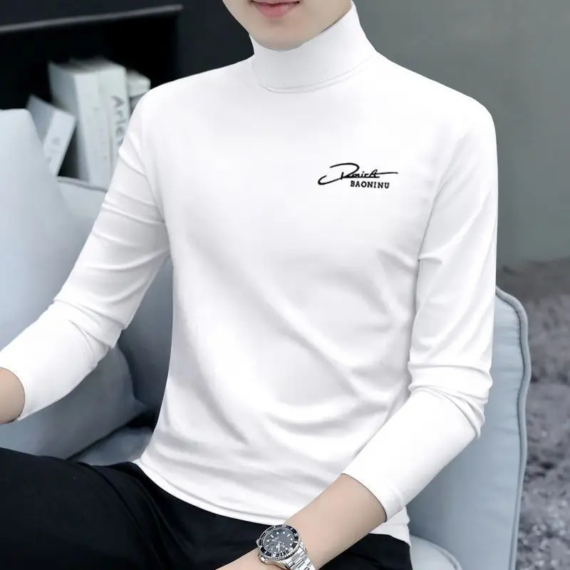 Autumn Spring Business and Leisure Hipster Pullover Sweater Fashion Elegant Retro Turtle Neck Solid Color Top Men 240821