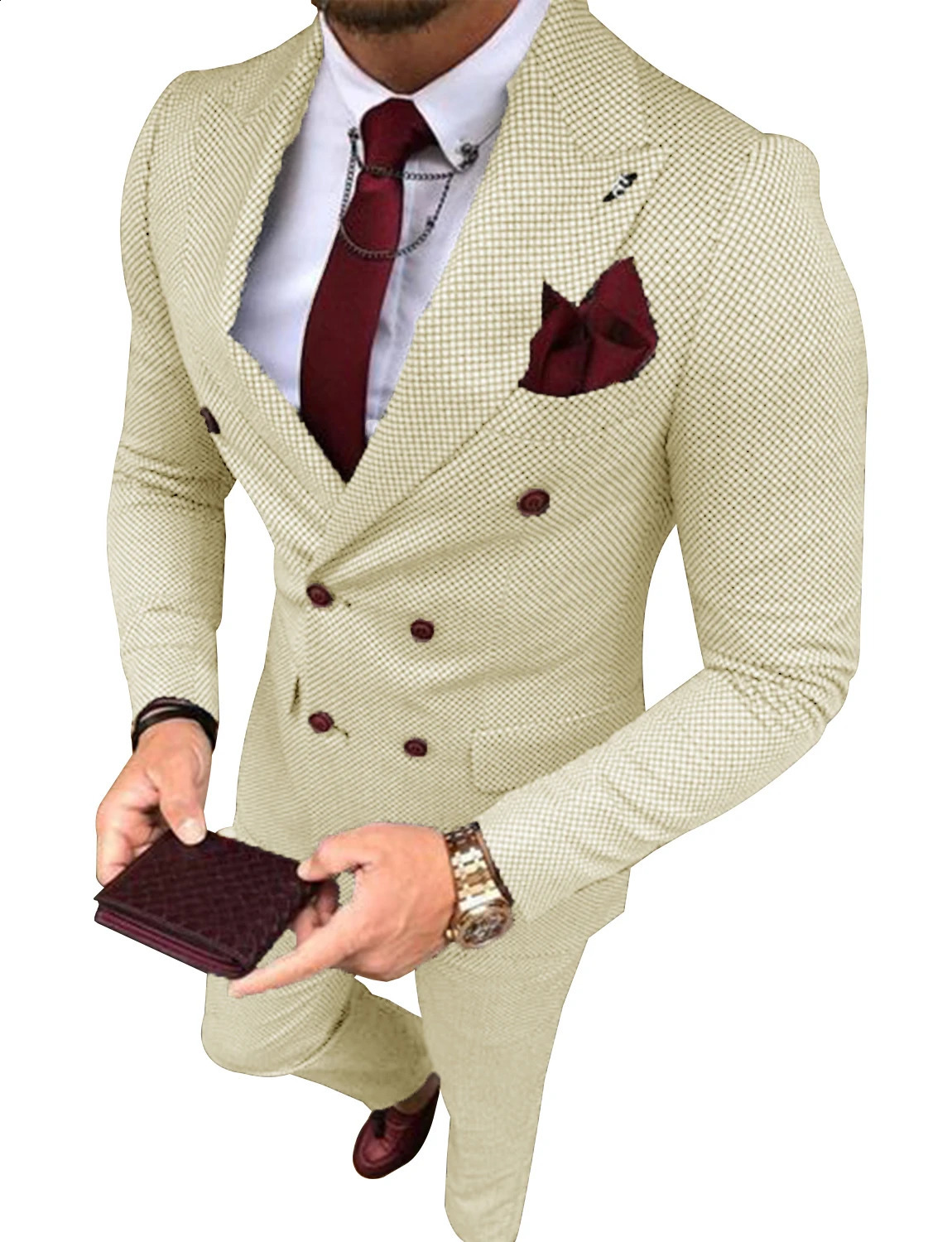 Mens Tweed Suit Plaid Double Breasted Jacket and Pants Groom Business Tuxedos men suits wedding prom 240821