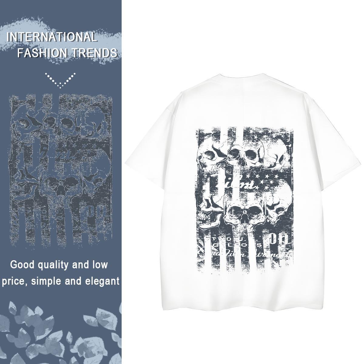 Fashion New T shirt 230g Pure Cotton Crew Neck Sports Street Wear skull Unisex Tshirts Designer Custom Printing Tees Shirts