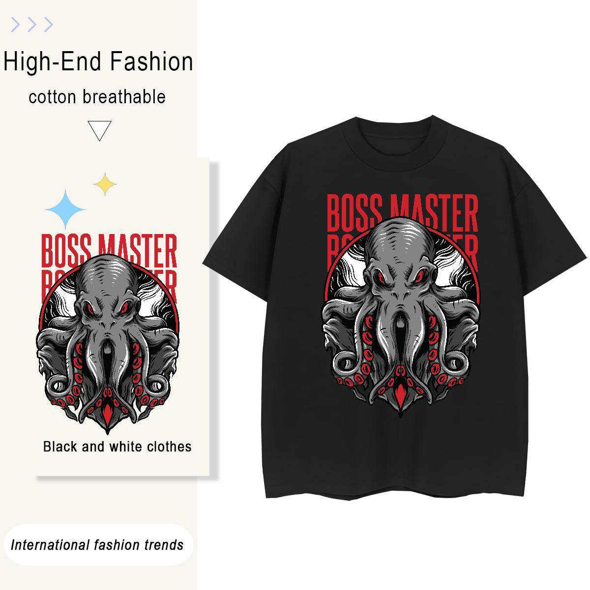 Popular Men Tshirts Beach 230g Pure Cotton Black White Crew Neck Breathable Terror octopus Mens T Shirts 2024 Tops Shirt