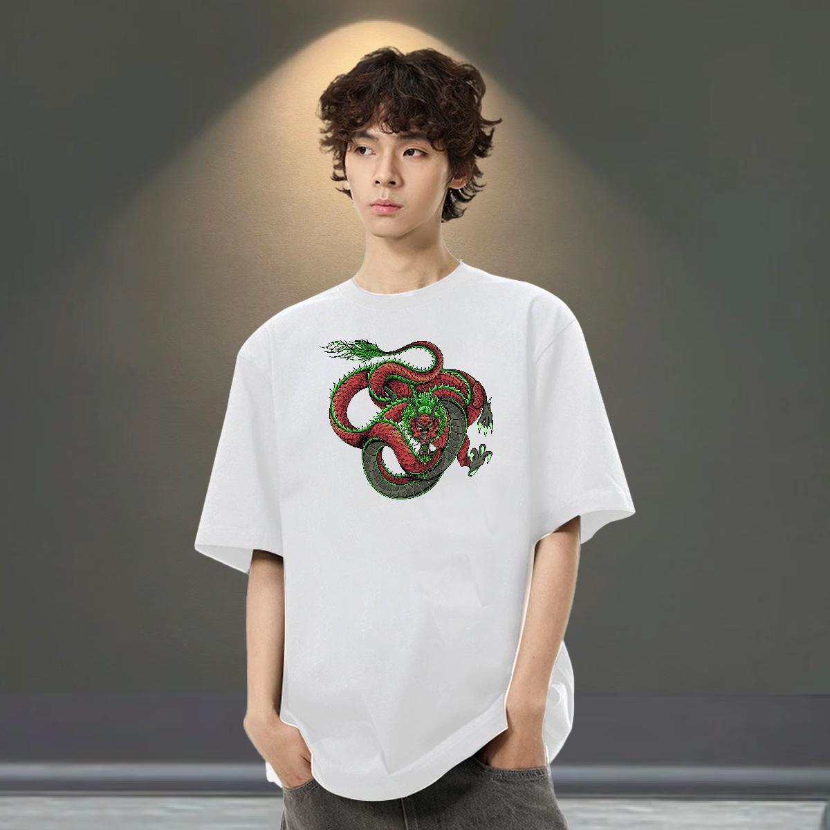 Soft Men Clothes T-Shirt Street Wear 100% Cotton 230g Asian Size Breathable Short Sleeve dragon Mens T Shirts Classic Top Tees