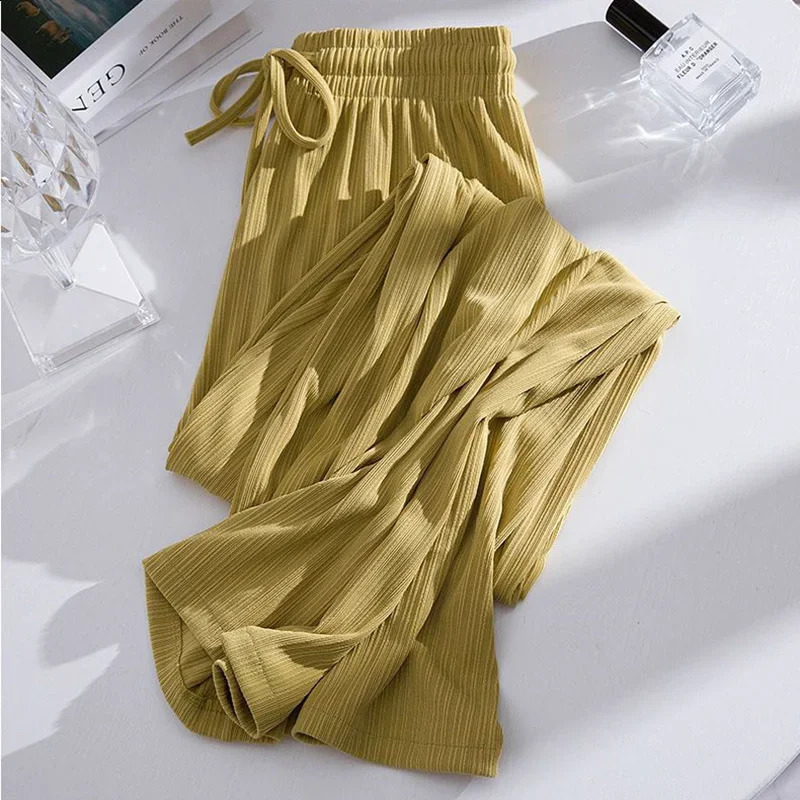 Purple Ice Silk Wide Leg Pants Womens Summer Thin Section Baggy Korean Style High Waist Straight Casual Trousers Y2k Clothes 240821