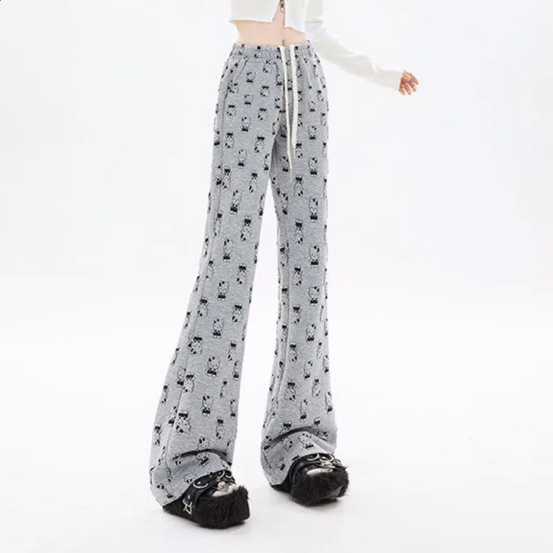 QWEEK Y2K Cartoon Print Sweatpants Women Cute Kawaii loose Casual Drawstring Wide leg pants Streetwear Harajuku High Waist Pants 240821