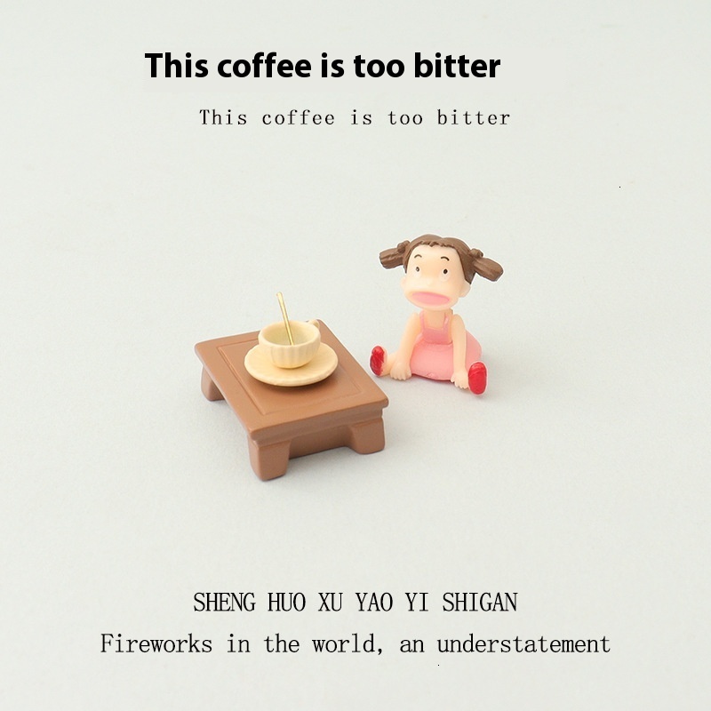 Creative Cute Learning Scene Ultra Mini Coffee Cup Short Table Girl Potted Pottery Landscape Baby House Decoration Ornament