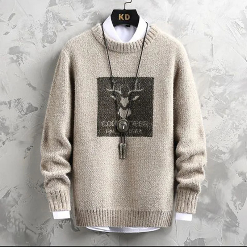 Fashion Knitted Spliced All-match Printed Casual Sweater Men Clothing Autumn Casual Pullovers Loose Korean Tops 240821