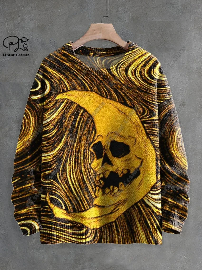 3D Printing Halloween Custom Series Horror Ghost Skull Witch Black Cat Pattern Ugly Sweater Street Casual Winter Sweatshirt W-1 240821