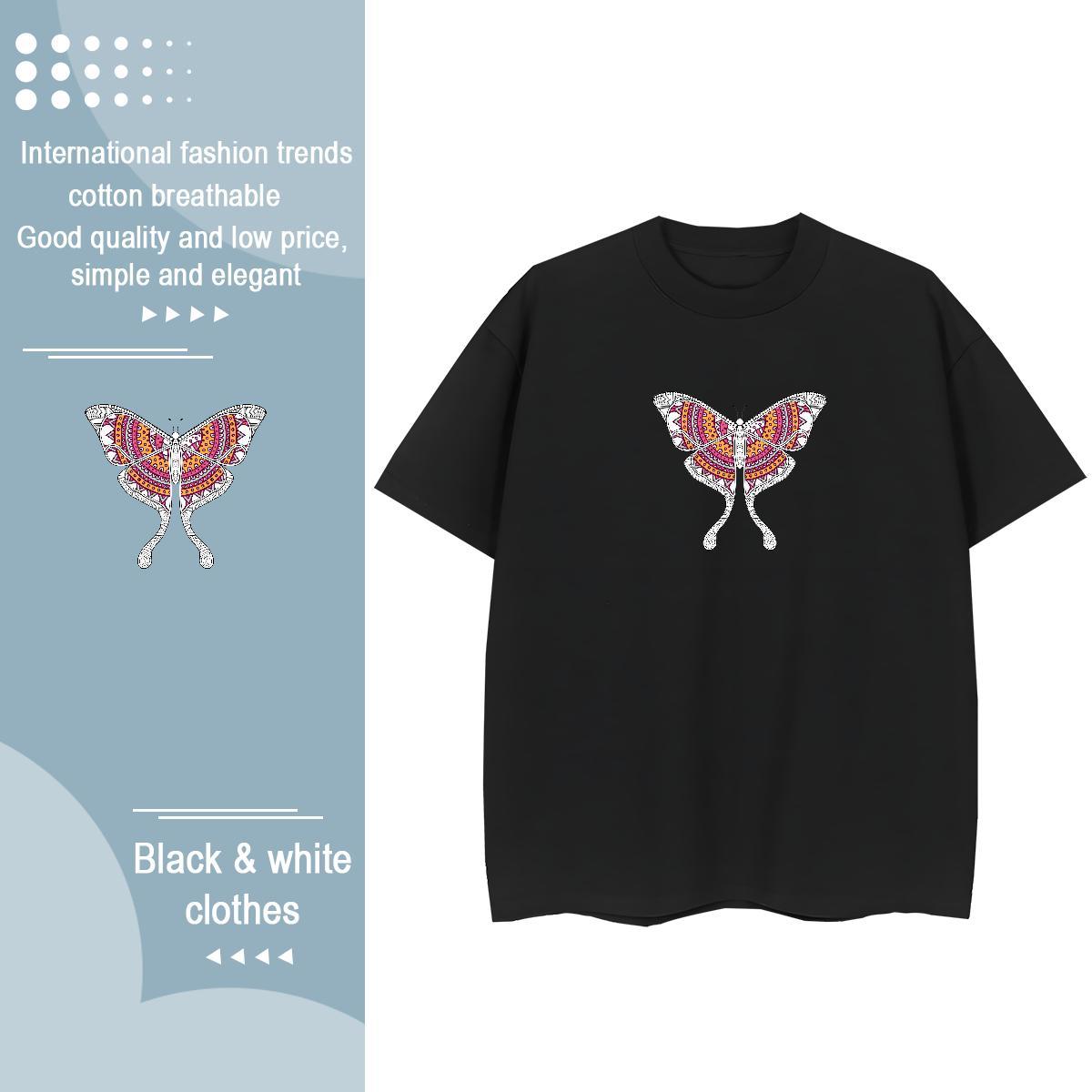 2024 DIY Womens T Shirts O-Neck Short Sleeve 230g Cotton Couples T Shirts Anime Oversized Butterfly Street Casual Wholesale Clothes