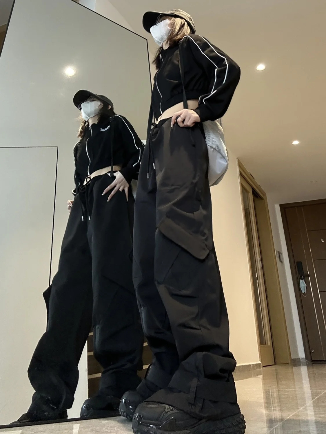 QWEEK Baggy Techwear Cargo Pants Women Y2k Streetwear Hip Hop Pantalones Mujer Summer Grey Black Casual Wide Leg Trousers 240821