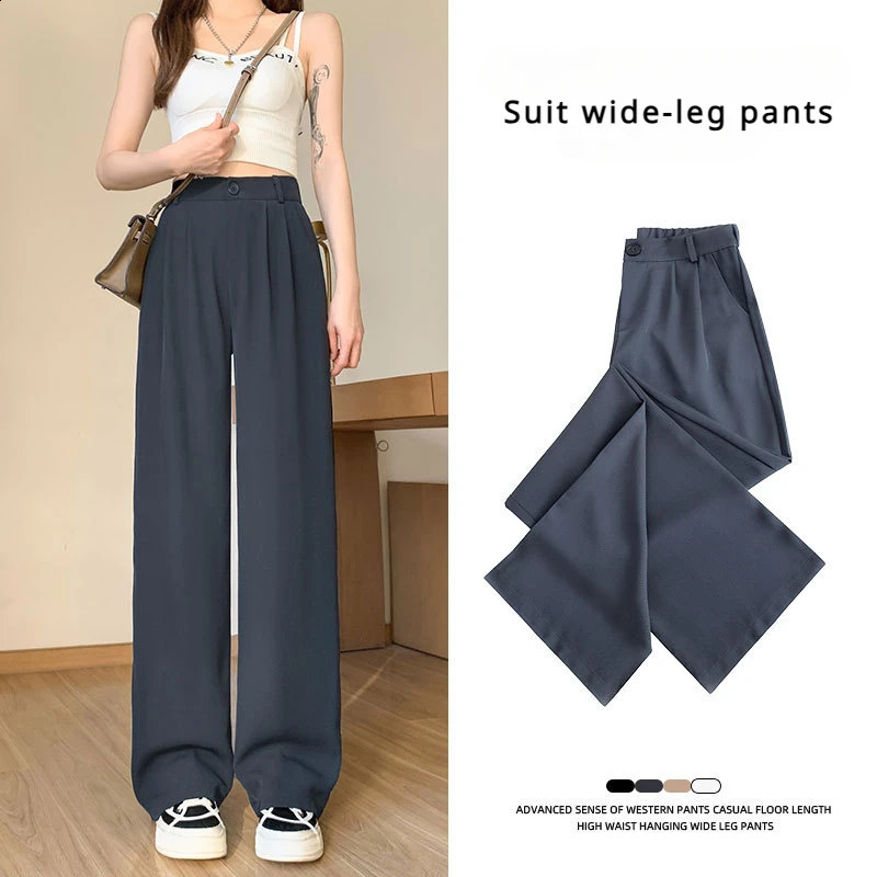 Workplace Suit Pants Women Spring Summer High-waist Vertical Casual Pants Gray Narrow Version of Wide-leg Pants Y2k 240821