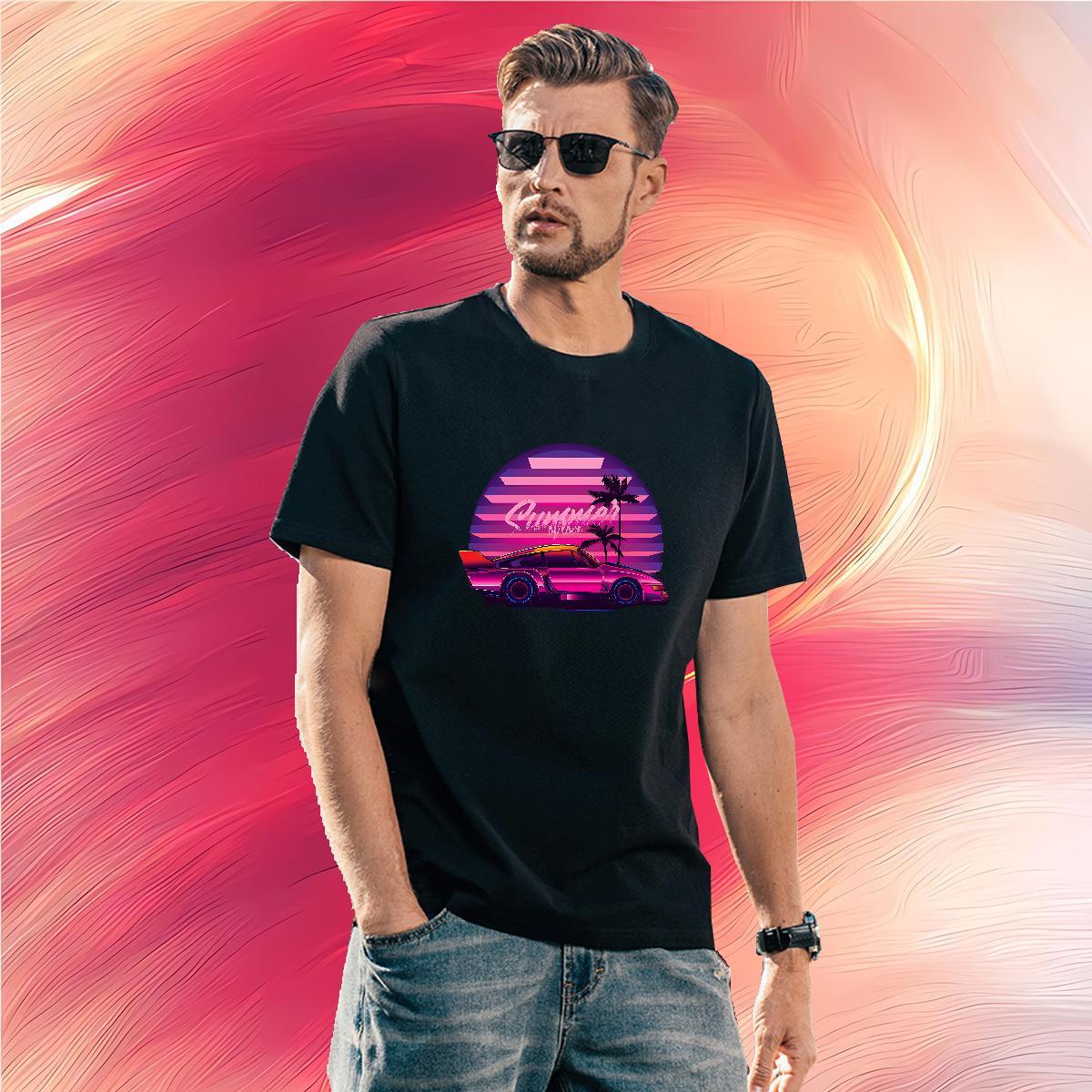 Classic car T Shirts Men High Street Hip Hop Men Tshirts 100% Cotton 230g Classic Casual Breathable Short Sleeve Custom Big Size Wear