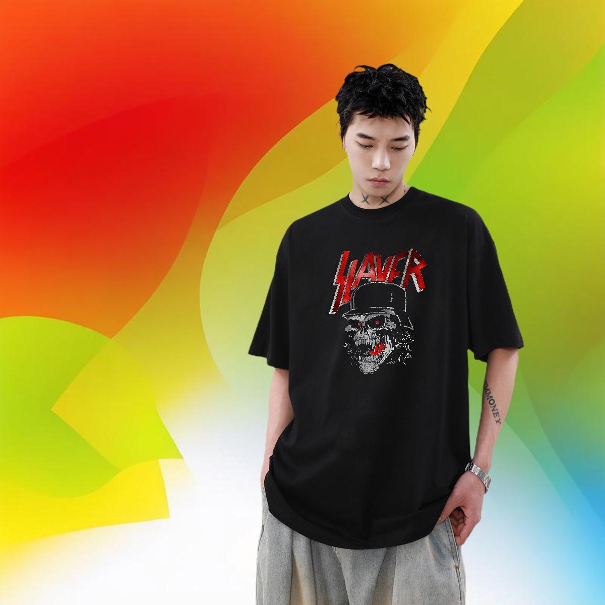 Free Shipping Daily Wear Men Clothes T-Shirt scary Breathable Short Sleeve 230g Pure Cotton T Shirt For Man Brand Customized Print Top Tees