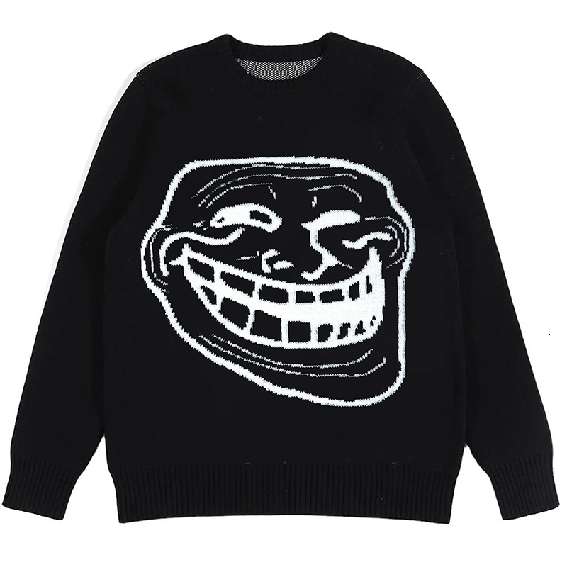 Men Casual Streetwear Sweater Retro Painting Anime Funny Man Facial Spoof Hip Hop Knitted Graphic Vintage Pullover 240821
