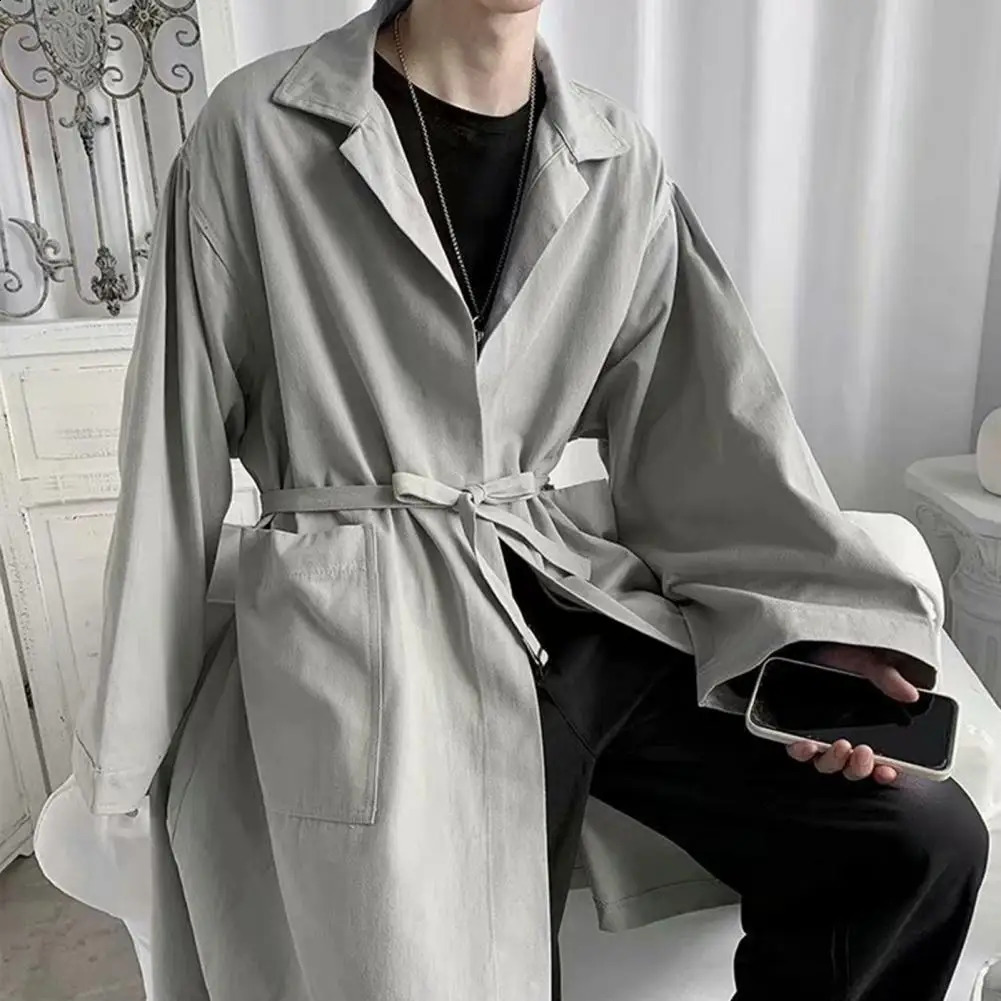 Breathable Men Coat Comfortable Polyester Trench Coat for Men Stylish Lapel Trench Breathable for Spring for Handsome 240822