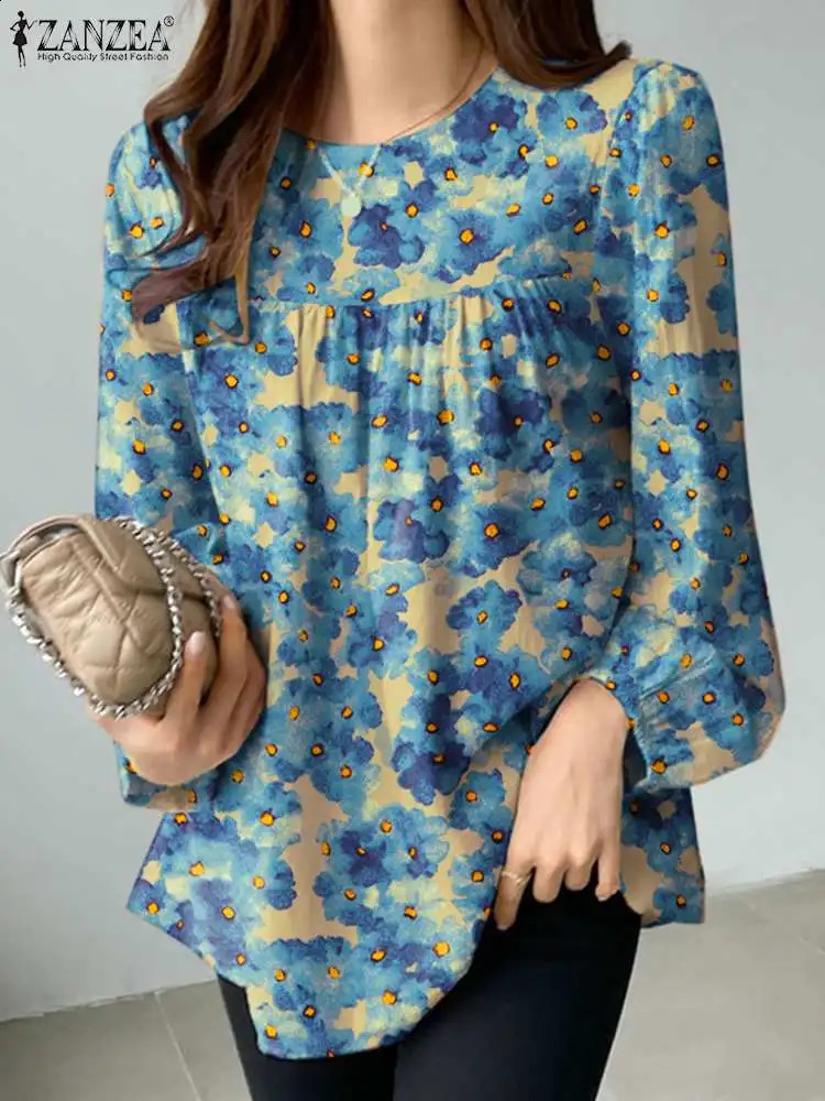 ZANZEA Autumn Flower Printed Shirt Womens Top Casual Oneck Long Sleeve Blusas Bohemain Fashion Work Holiday Chemical 240822