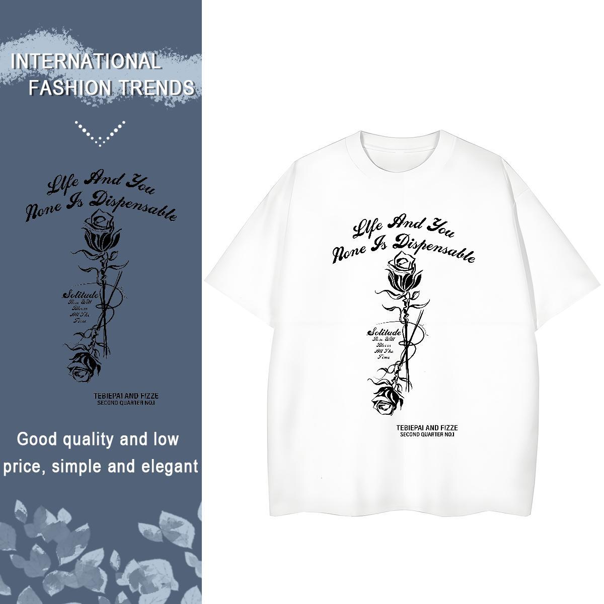 Fashion T shirt Breathable 100% Cotton 230g Women Tshirts Custom Print Oversized ROSE Street Wear Popular Tees