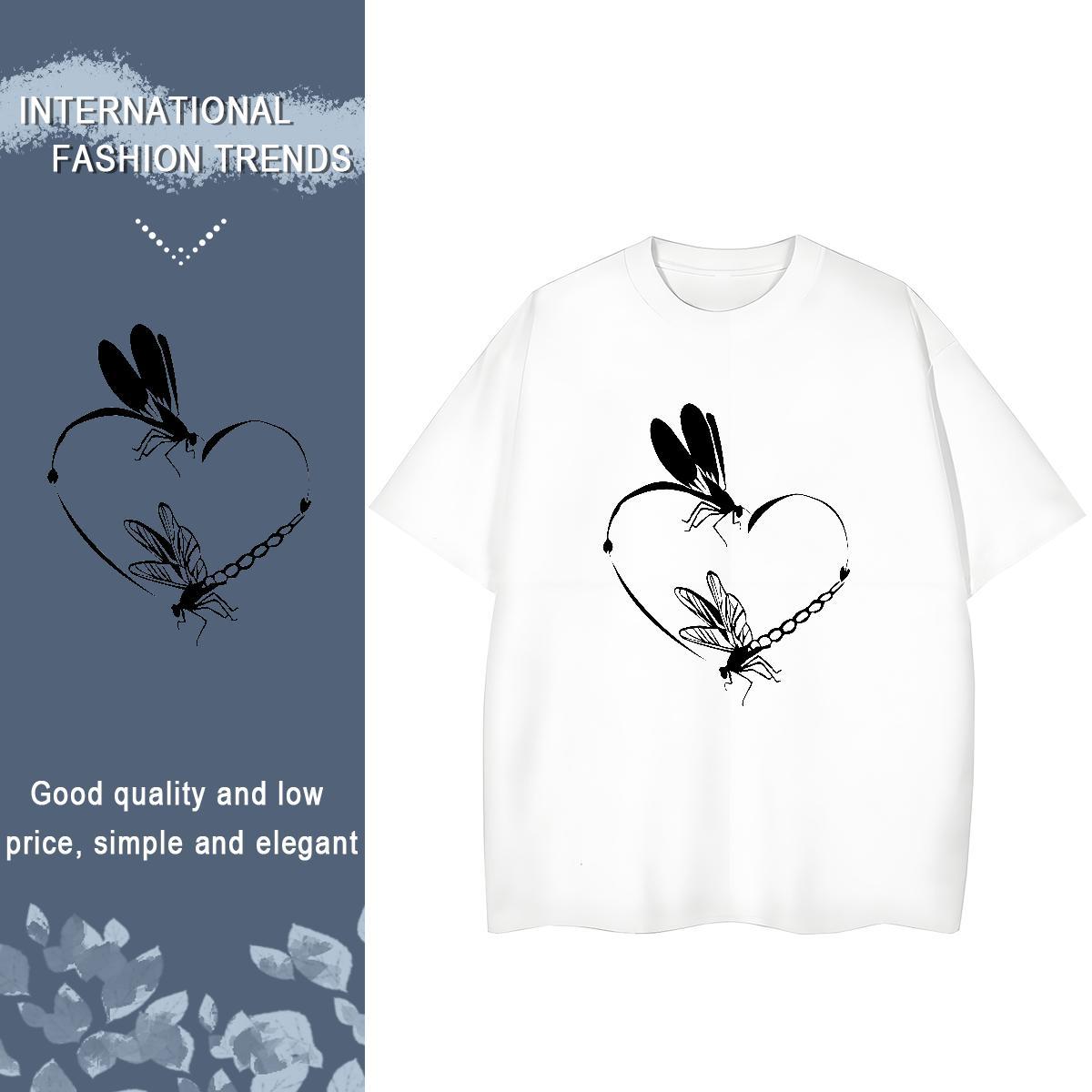 2024 T shirt Short Sleeve O-Neck 230g Cotton Women Tees Cartoon Floral Printing Butterfly Sports Casual Free Shipping Tshirts
