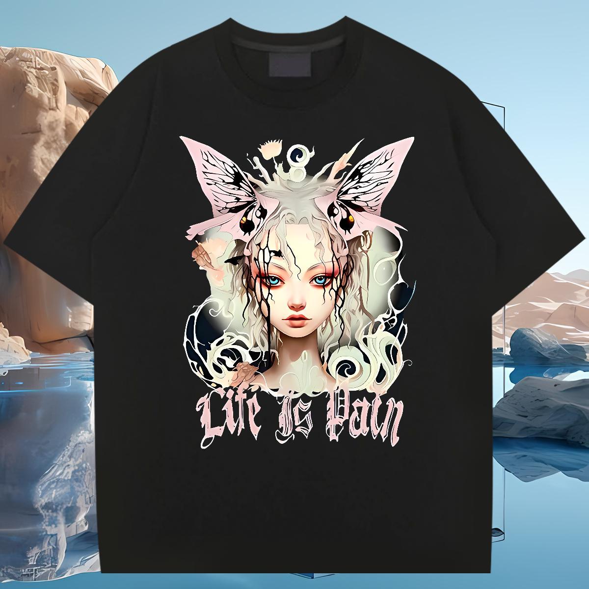 Cool Design Butterfly Girl Men T Shirts Spring Summer Men Tshirts 230g 100% Cotton Customized Breathable Short Sleeve DIY Printed Clothings