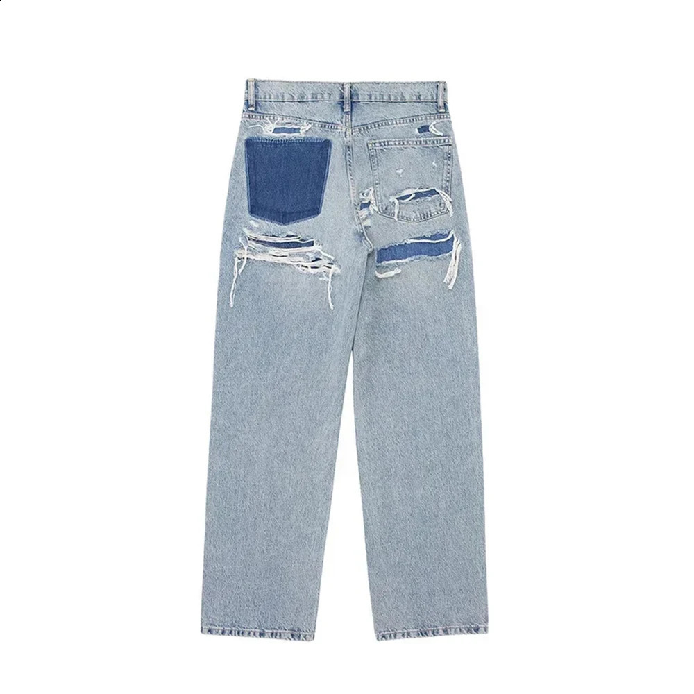 Aoaiiys Blue Baggy Jeans Women High Waisted Vintage Denim Pants Fashion Jeans Trousers Patchwork Casual Streetwear Y2k Jeans 240821
