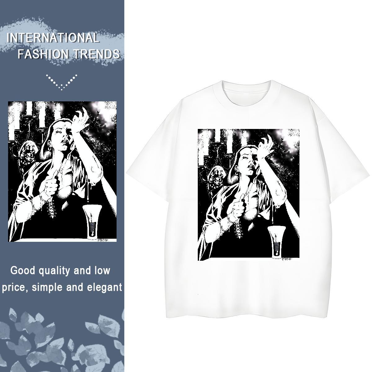 Loose fit Tshirt for Man Woman 230g 100% Cotton nun High Street Hip Hop T shirt Breathable Crew Neck Cartoon Anime Tops Shirt