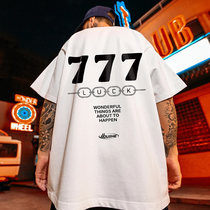 Summer LUCK 7 mens printed Tshirt Y2K streetwear oversized letter hiphop fashion 240822