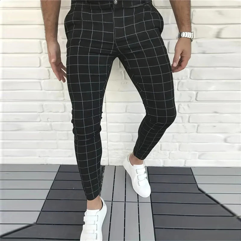 Summer mens business straight pants fashionable plain weave 3D printed small leg dress pants comfortable casual pants 240822