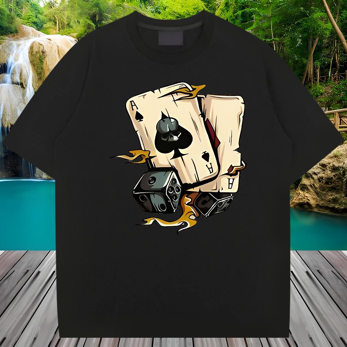 Factory Direct Men Tops Tees 230g Pure Cotton Street playing card Breathable T-Shirts Popular DIY Anime Tees Shirts