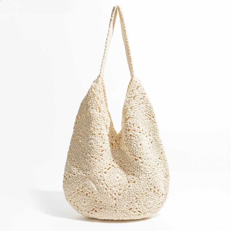 Casual Knitted Women Shoulder Bags Crochet Granny Square Large Tote Bag Behemian Summer Beach Big Shopper Purses Vacation 240821
