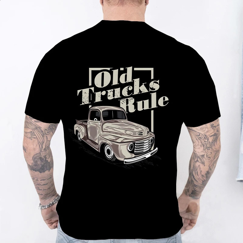 Mens Tshirt Fashion Vintage Car Rules Printed Cotton Short Sleeve Street Clothing Summer Casual Top 240822