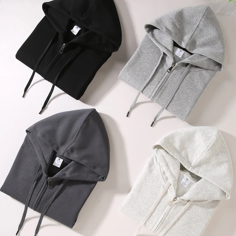 autumn and winter heavyduty cardigan double hooded loose zipper solid color sweater mens womens jacket 240821