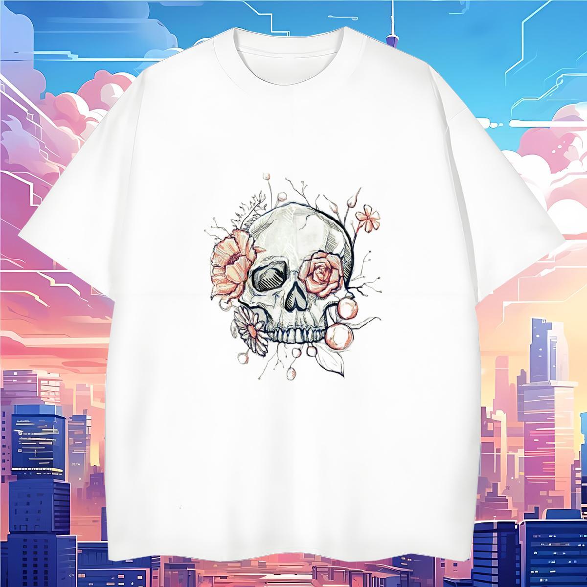 Unisex T Shirt For Man 230g 100% Cotton skull Anime Printing Street Oversized 4XL Pure Cotton Men Tshirts New Designer Tee Shirt