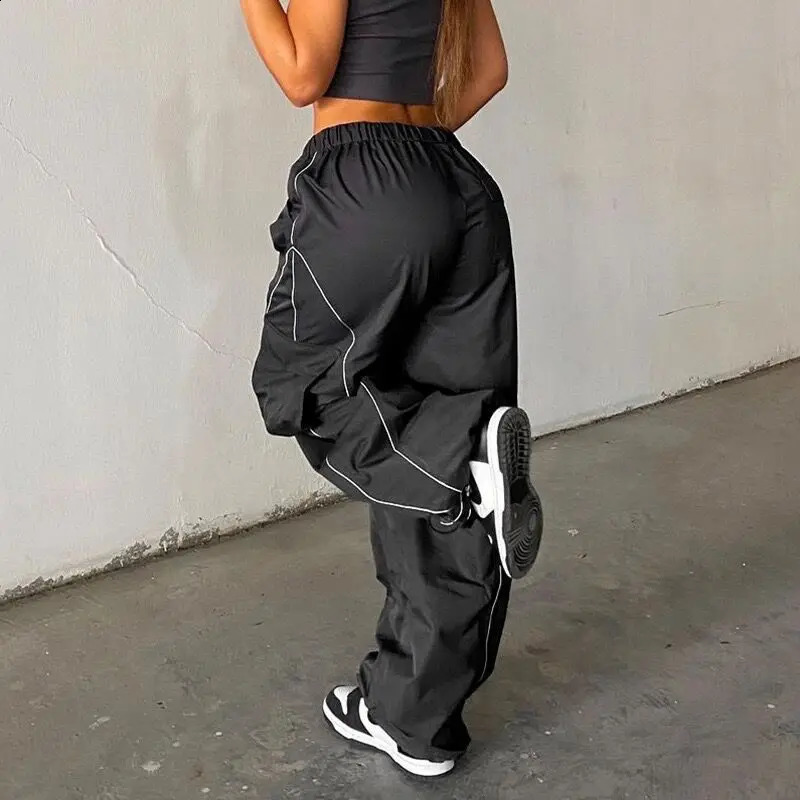 2Colors Women Y2k Hip Hop Sweatpants Loose Paratrooper Pants Irregular Line Oversize Trousers Vibe Dance Long Baggy Cargo Pants 240821
