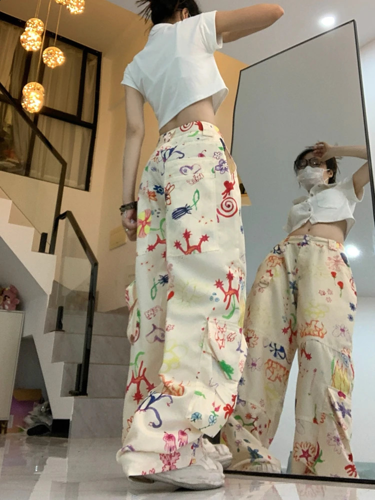 ADAgirl Vintage Baggy Cargo Pants Women Y2k Fashion Straight Flower Pattern Low Waist Casual Sweatpants Hip Hop Slouchy Trousers 240821
