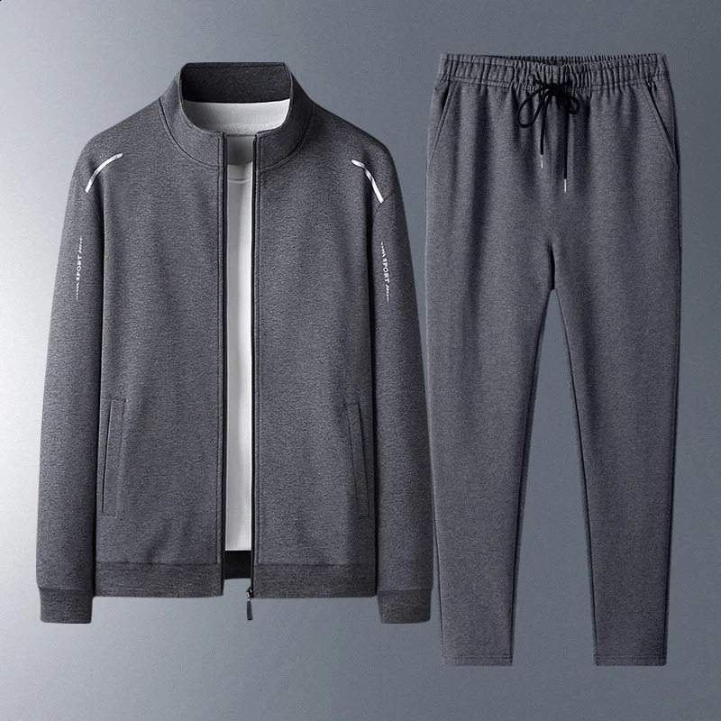 Mens Track Suits 2 Piece Set Autumn Wind-proof Stand-up Collar Full Zipper Sweatsuit Casual Comfort Hiking Jogging Sports Suit 240822