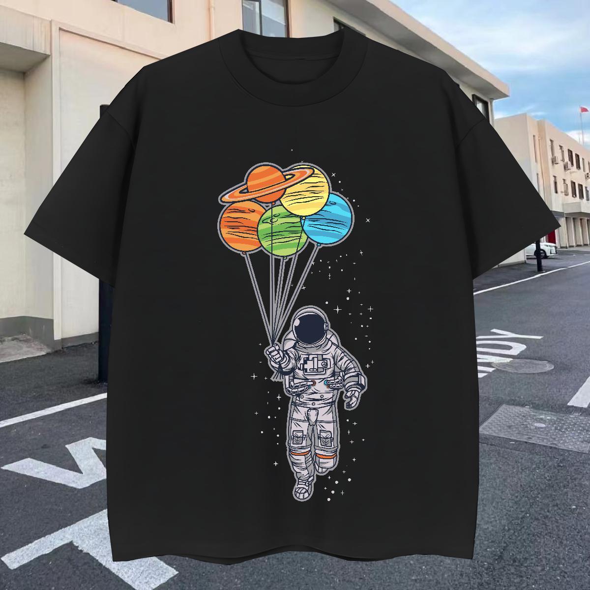 Loose Fit Men Tshirts Street 230g Pure Cotton Skull Breathable Short Sleeve spaceman Men T Shirts Fashion Casual Tops