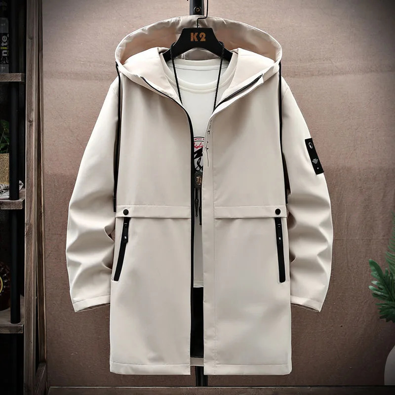 Spring and Autumn Fashion Trend In The Long Hooded Trench Coat Mens Casual Relaxed Comfortable Waterproof Coat M-5XL 240822