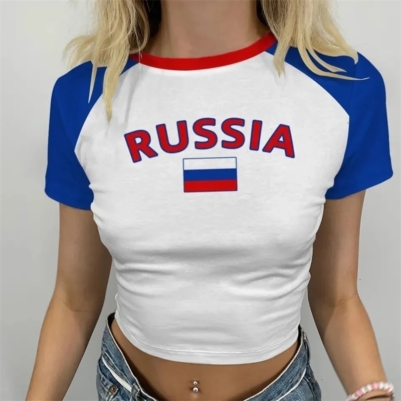 Summer Cute Russia Graphic Print Crop Tops Female Fairycore Vintage Egirl Aesthetic Womens Tshirt Y2K Clothes Emo Streetwear 240821