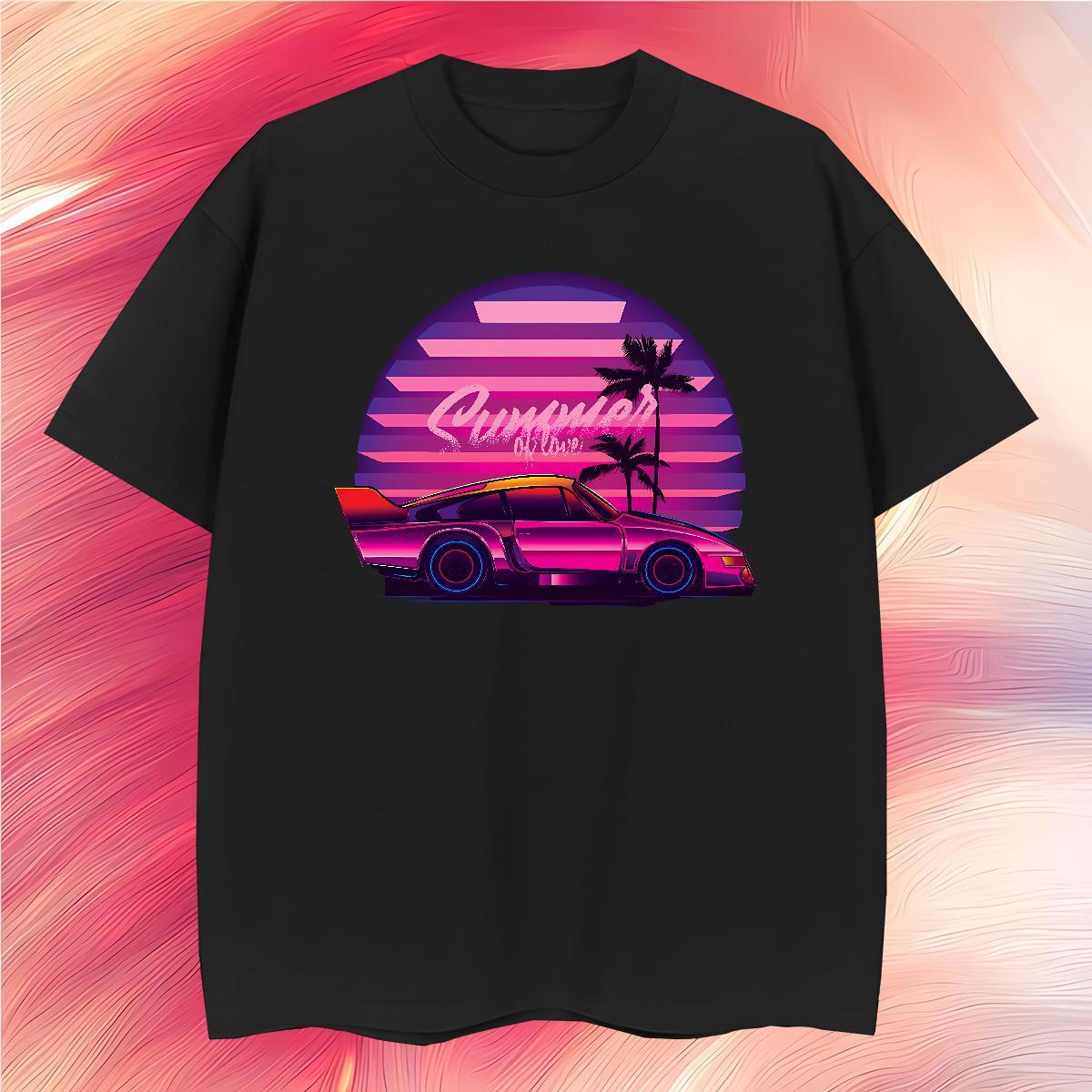 Classic car T Shirts Men High Street Hip Hop Men Tshirts 100% Cotton 230g Classic Casual Breathable Short Sleeve Custom Big Size Wear