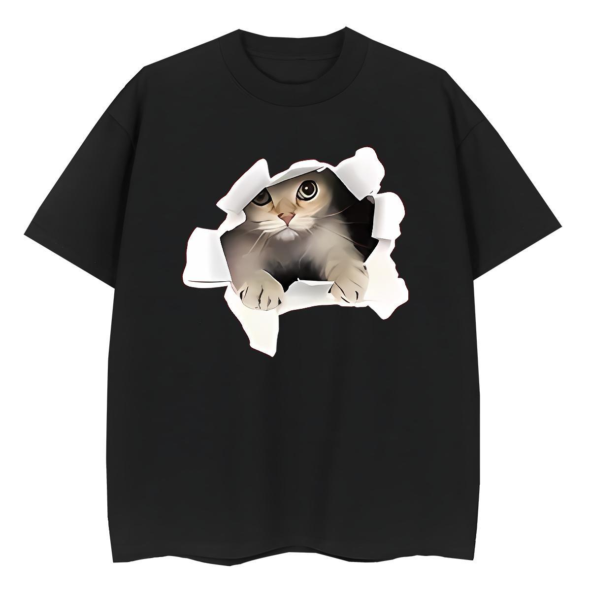 TOP Quality Woman T Shirts Breathable 230g Pure Cotton Woman Tshirt Anime Oversized cat Summer Casual Female Tops Shirt