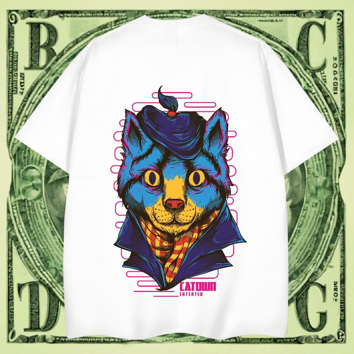 Soft Couples T Shirts Anime Printing Street 100% Cotton 230g Oversized 4XL O-Neck Short Sleeve Blue cat T Shirts Men Fashion Designer Clothings