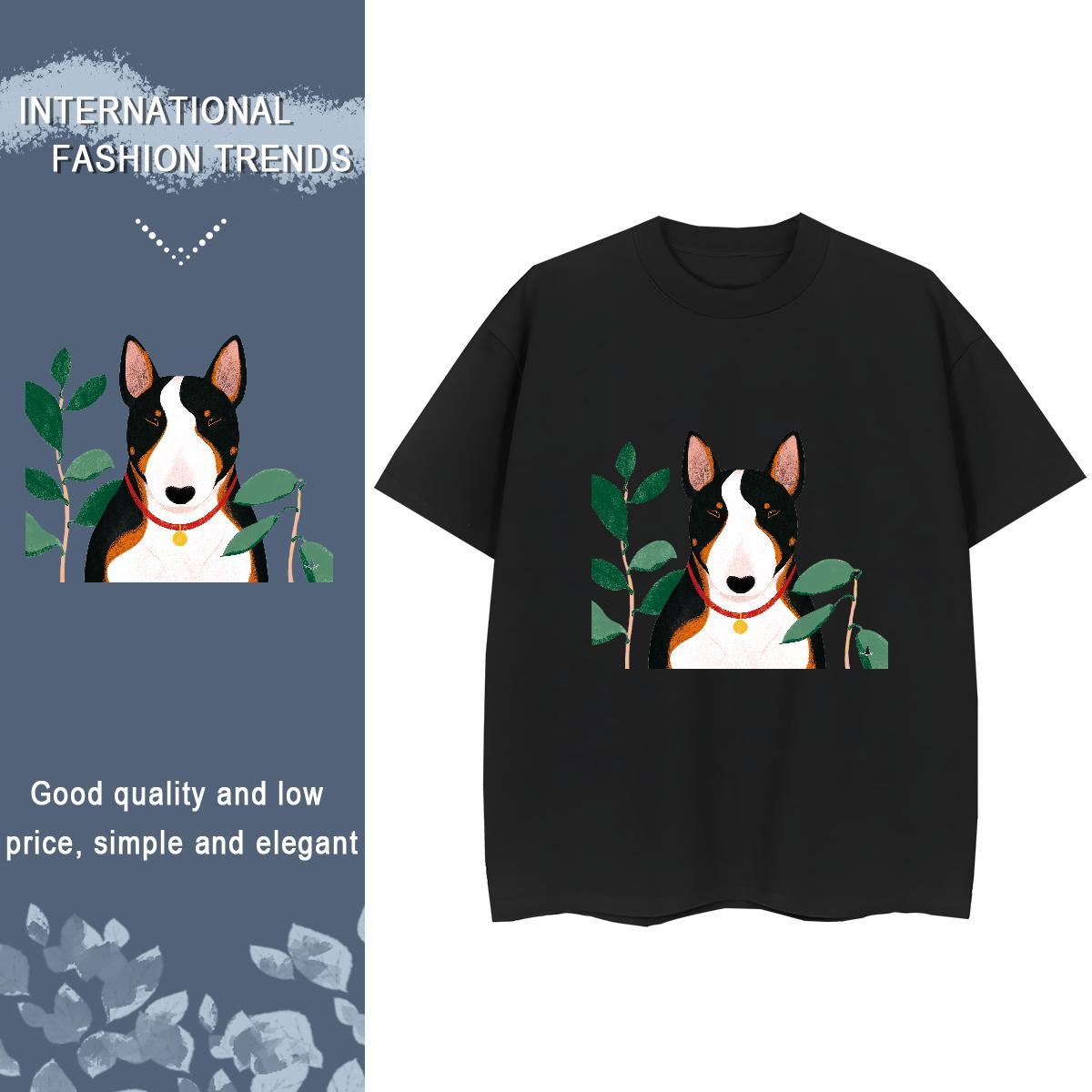 DIY Woman T Shirts Short sleeve Soft 100% Cotton 230g Women Tshirts Floral Print dog Daily Wear Loose fit Tee Shirt