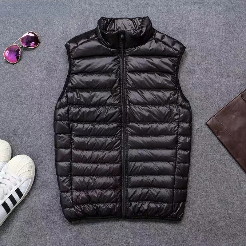 Mens winter down vest loose duck style lightweight feather jacket warm mens and simple solid color 240822