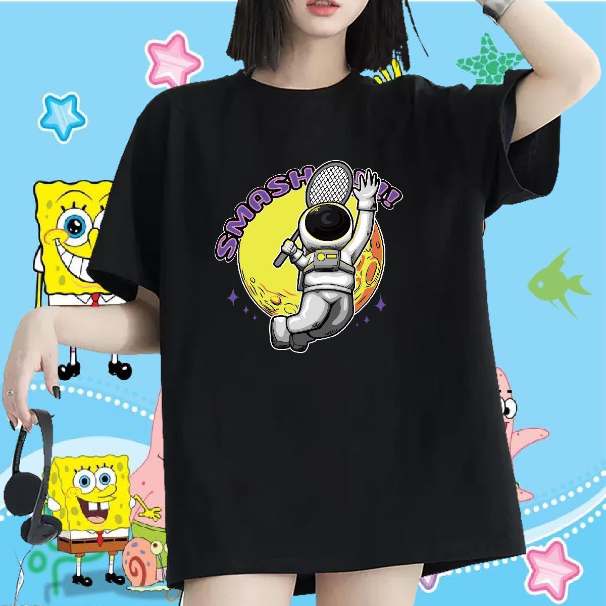 Loose Women Tshirts 100% Cotton 230g universe Summer Casual Woman T Shirts Breathable Soft Customized Print Tee Shirt