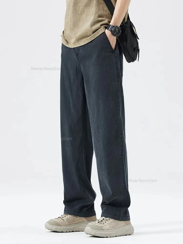 Ultra Thin Baggy Jeans Mens Summer in Lyocell Soft Breathable Straight Trousers Elastic Waist Casual Blue Gray Wide Pants 240814