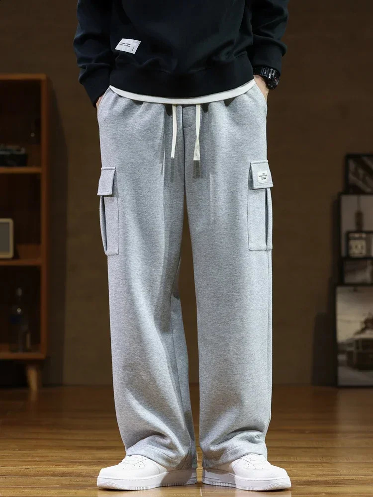 Autumn Sweatpants Men Multi-Pockets Drawstring Cotton Casual Track Pant Male Loose Straight Trousers Large Size 8XL 240822