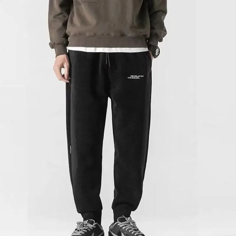 autumn and winter fashion splicing contrasting colors Corduroy plush loose versatile handsome mens sports casual pants 240821